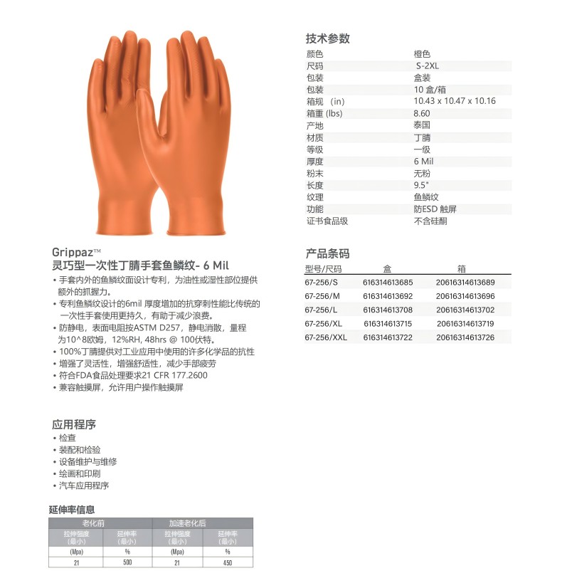 PIP 67-256 Grippaz靈巧型魚(yú)鱗紋一次性丁腈手套1